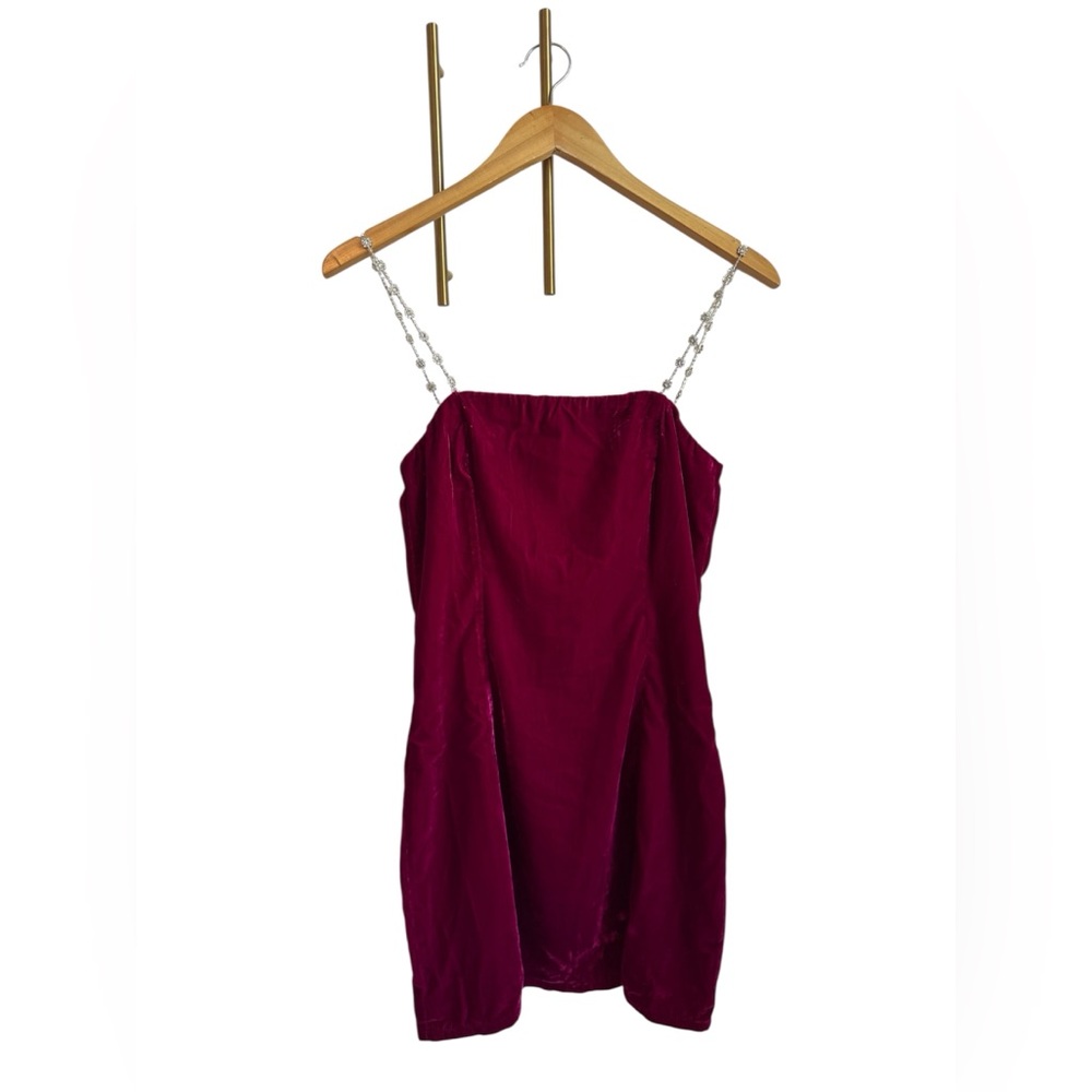 Lulus Mini Dress — in Burgundy with Rhinestone Straps Size Small (S)